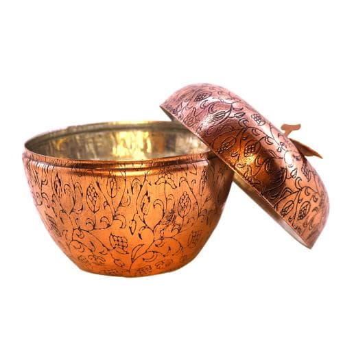 قندان مسی طرح سیب قلم کاری شده سایز بزرگ 6 سانتی کد SSH-43