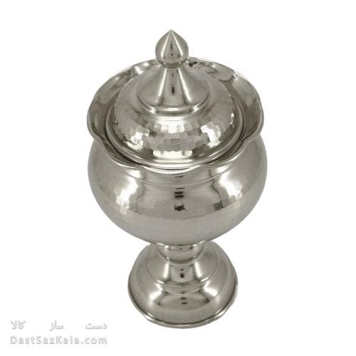 قندان مسی پایه دار سفید زنجان به ارتفاع 21 سانتیمتر کد AH-85