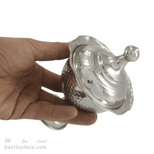 قندان مسی پایه دار سفید زنجان 17 سانتیمتری AH-77