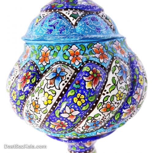 قندان میناکاری مسی پایه دار 23 سانتیمتری کد LT-32