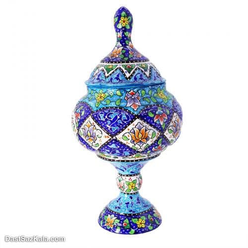 قندان میناکاری شده مسی پایه دار 23 سانتیمتری کد LT-33