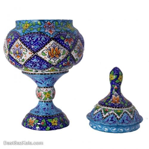 قندان میناکاری شده مسی پایه دار 23 سانتیمتری کد LT-33