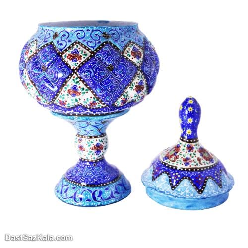 قندان میناکاری مسی پایه دار 23 سانتیمتری کد LT-49