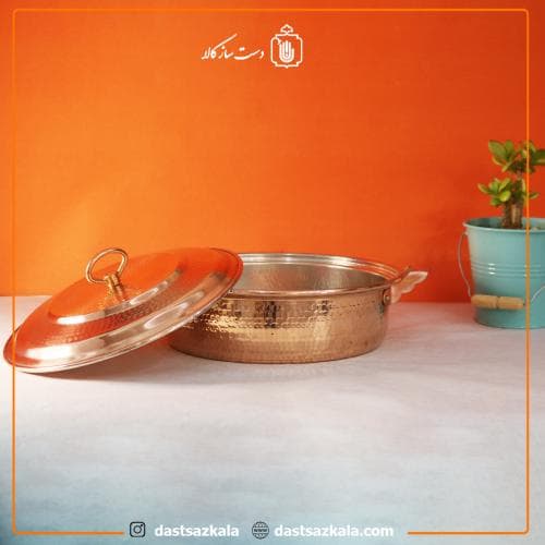 ماهیتابه درب دار مسی زنجان سایز 4 بزرگ کد PA-35