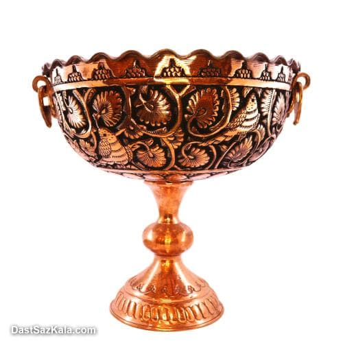 میوه خوری مسی بزرگ پایه دار سیاه قلم کاری قطر24 سانتی SHH-73