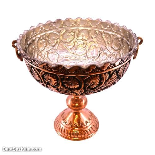 میوه خوری مسی بزرگ پایه دار سیاه قلم کاری قطر24 سانتی SHH-73