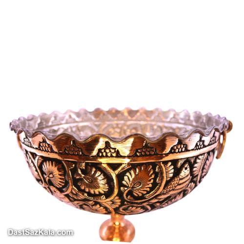 میوه خوری مسی بزرگ پایه دار سیاه قلم کاری قطر24 سانتی SHH-73