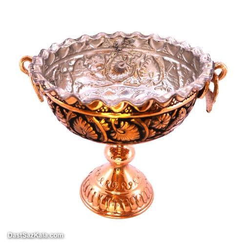 میوه خوری مسی پایه دار سیاه قلم کاری شده قطر 17 سانتی SHH-74