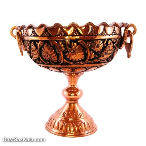 میوه خوری مسی پایه دار سیاه قلم کاری شده قطر 17 سانتی SHH-74