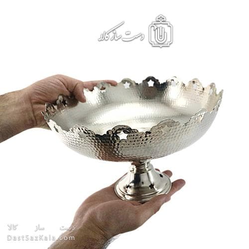 میوه خوری مسی سفید زنجان مدل ستاره ای قطر 27 سانتی کد AH-39