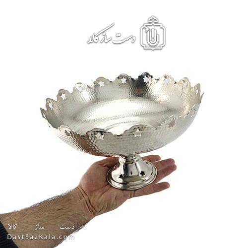 میوه خوری مسی سفید زنجان مدل ستاره ای قطر 27 سانتی کد AH-39