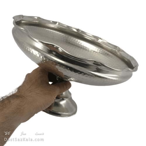 میوه خوری مسی سفید پایه دار مدل لبه چین 26 سانتی کد AH-48