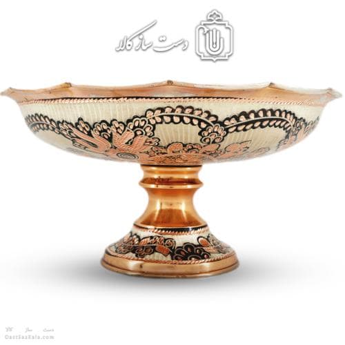 میوه خوری مسی پایه دار الماس تراش نقره کوب کد MJ-130