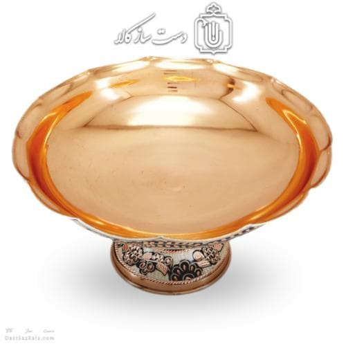 میوه خوری مسی پایه دار الماس تراش نقره کوب کد MJ-130
