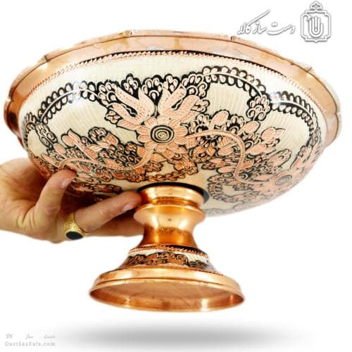 میوه خوری مسی پایه دار الماس تراش نقره کوب کد MJ-130