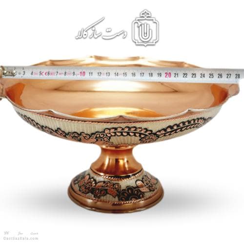 میوه خوری مسی پایه دار الماس تراش نقره کوب کد MJ-130