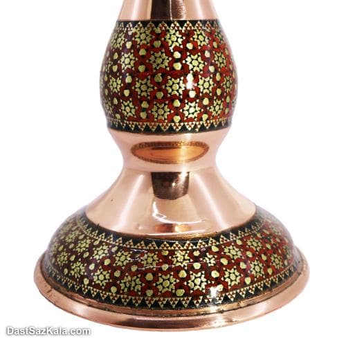 چراغ گرد سوز مسی خاتم کاری شده 25 سانتی 2 عددی کد MJ-96