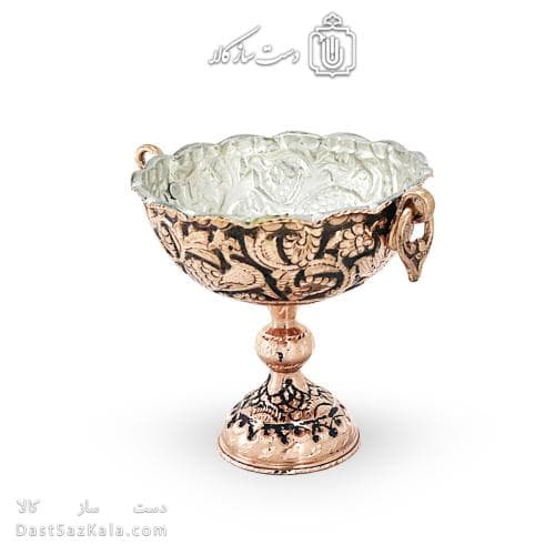 کاسه پایه دار مسی سیاه قلم زنجان نانو شده قطر 15سانتی AH-116