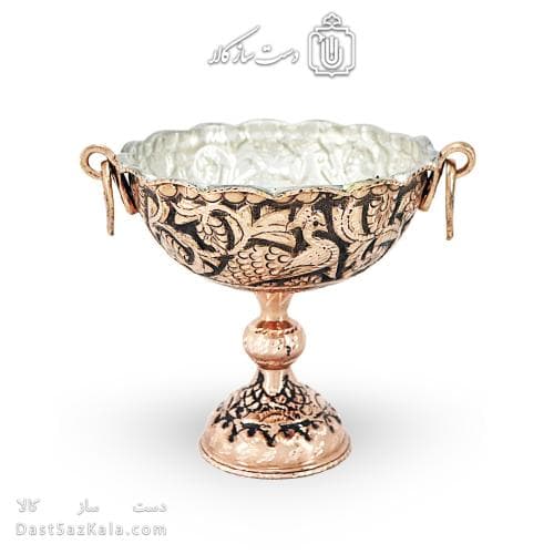 کاسه پایه دار مسی سیاه قلم زنجان نانو شده قطر 15سانتی AH-116