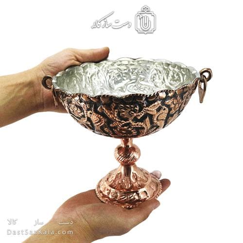 کاسه پایه دار مسی قلم زنی زنجان نانو شده قطر 18 سانتی AH-115