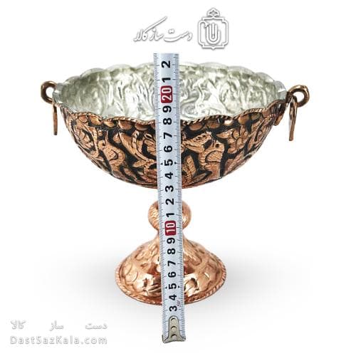 کاسه پایه دار مسی قلم زنی زنجان نانو شده قطر 18 سانتی AH-115