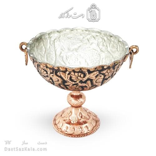 کاسه پایه دار مسی قلم زنی زنجان نانو شده قطر 18 سانتی AH-115