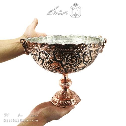 کاسه پایه دار مسی قلم زنی زنجان نانو شده قطر 22 سانتی AH-114