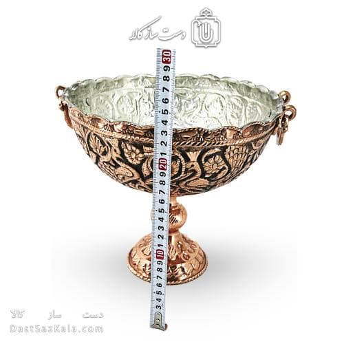 کاسه پایه دار مسی قلم زنی زنجان نانو شده قطر 24 سانتی AH-113