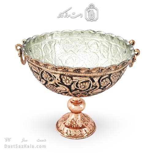 کاسه پایه دار مسی قلم زنی زنجان نانو شده قطر 24 سانتی AH-113