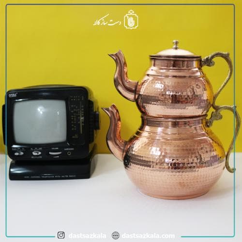 کتری و قوری مسی زنجان چکشی دسته برنجی کد PA-44