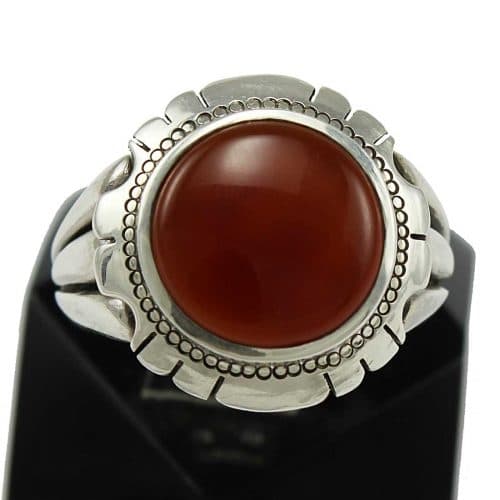 انگشتر عقیق کبدی یمنی با رکاب کمره سه پر گرد SG-170