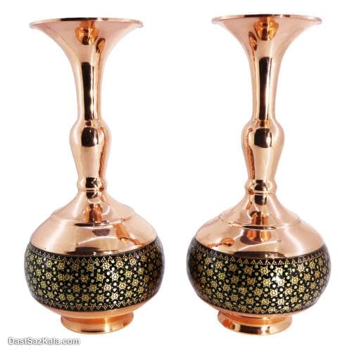 گلدان مسی خاتم کاری اصفهان 20 سانتی مدل شلغمی 2 عددی MJ-91