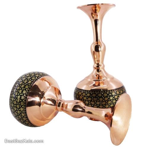 گلدان مسی خاتم کاری اصفهان 20 سانتی مدل شلغمی 2 عددی MJ-91