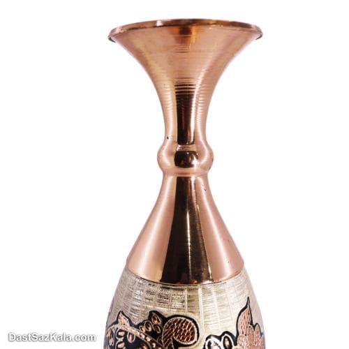 گلدان مسی الماس تراش نقره کوبی 25 سانتی مدل موشکی کد MJ-104