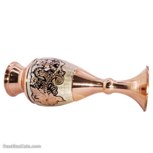 گلدان مسی الماس تراش نقره کوبی 25 سانتی مدل موشکی کد MJ-104