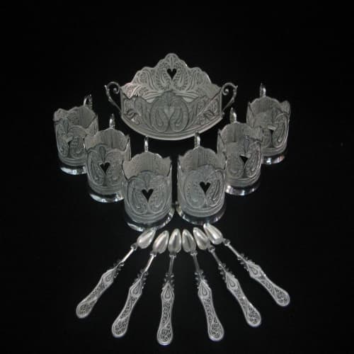 سرويس چاي خوري ملیله کاری زنجان طرح ترمه قندان بيضي SG-221