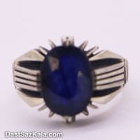 انگشتر مردانه یاقوت کبود اصل با رکاب چهار چنگ دست ساز RN-33