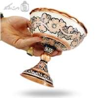 جام پایه دار مسی الماس تراش نقره کوب سایز1 کد MJ-128