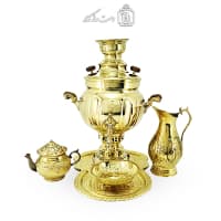 سرویس سماور برنجی ذغالی آینه ای 6 لیتری کد AH-139