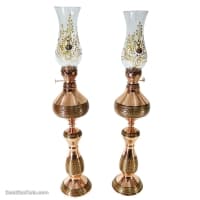 چراغ گرد سوز مسی خاتم کاری شده طرح ناصر الدین شاه کد MJ-113