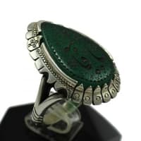 انگشتر عقیق سبز مردانه حکاکی شده با رکاب کمره اشکی SG-161